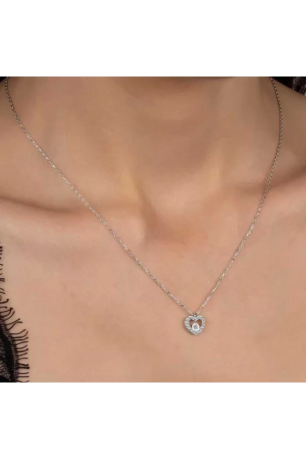 Luz&Pos Swarovski Taşlı Gümüş Kalp Bayan Kolye