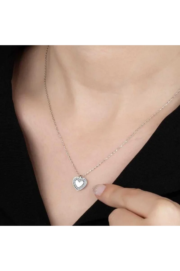 Luz&Pos Swarovski Taşlı Gümüş Kalp Bayan Kolye