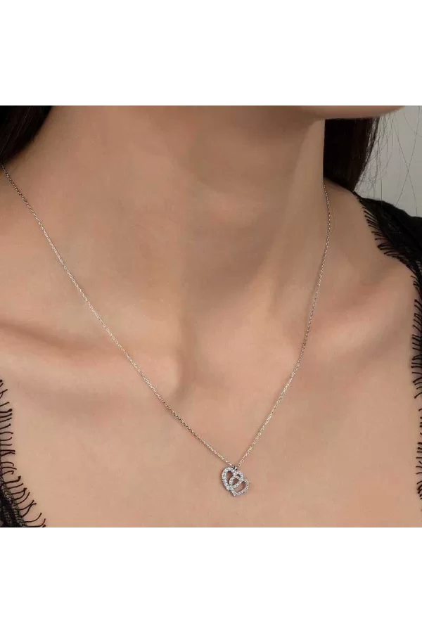 Luz&Pos Swarovski Taşlı Gümüş Kalp Bayan Kolye
