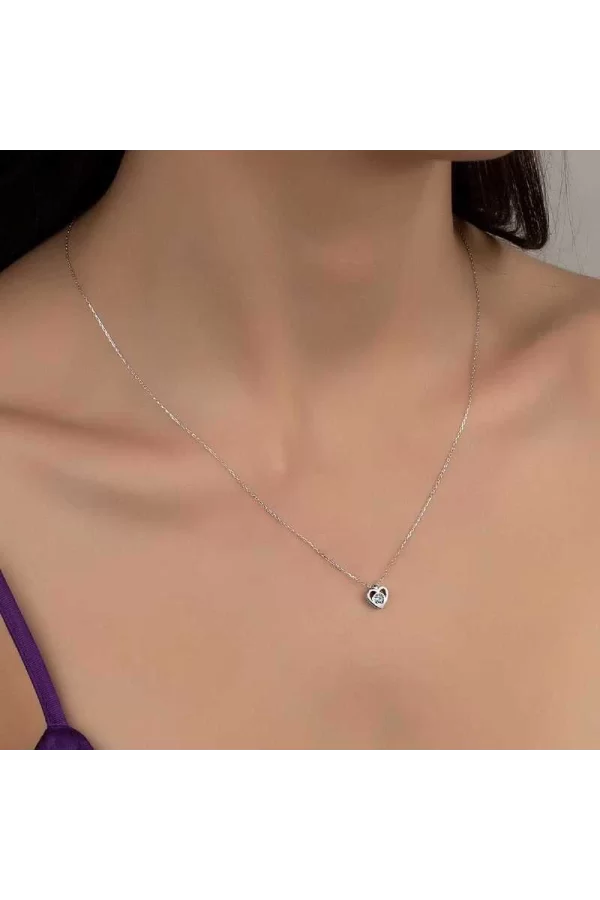 Luz&Pos Swarovski Taşlı Gümüş Kalp Bayan Kolye