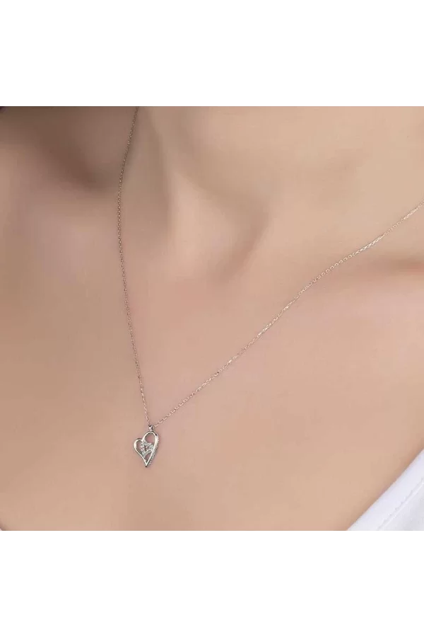 Luz&Pos Swarovski Taşlı Gümüş Kalp Bayan Kolye