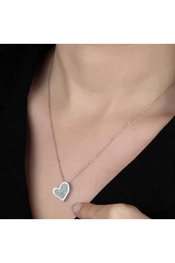 Luz&Pos Swarovski Taşlı Gümüş Kalp Bayan Kolye