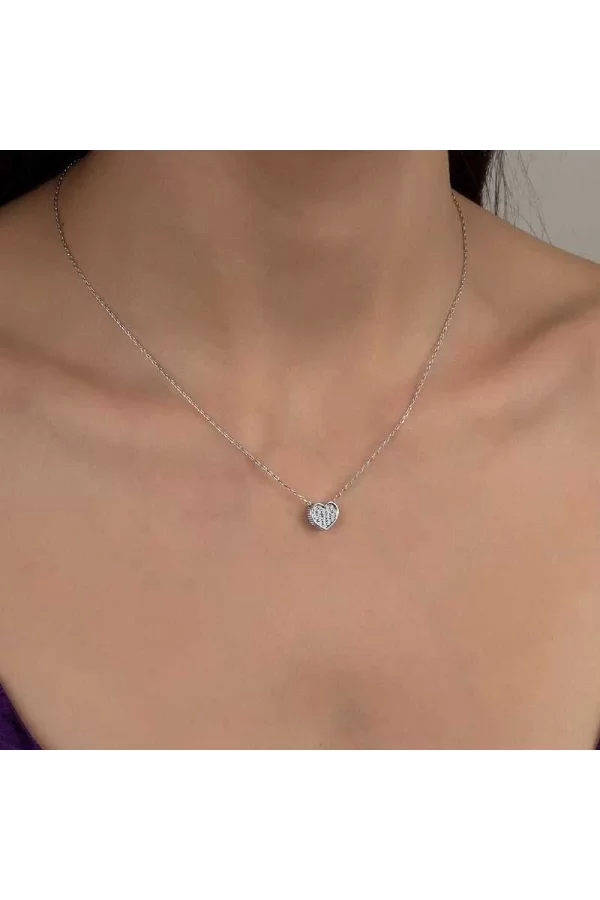 Luz&Pos Swarovski Taşlı Gümüş Kalp Bayan Kolye