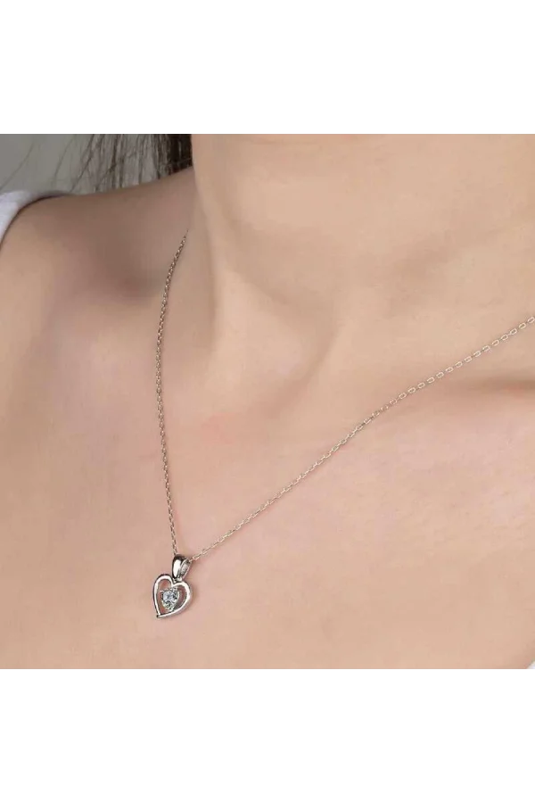 Luz&Pos Swarovski Taşlı Gümüş Kalp Bayan Kolye