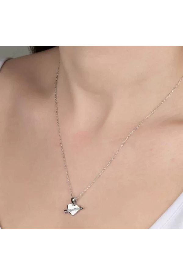 Luz&Pos Swarovski Taşlı Gümüş Kalp Bayan Kolye