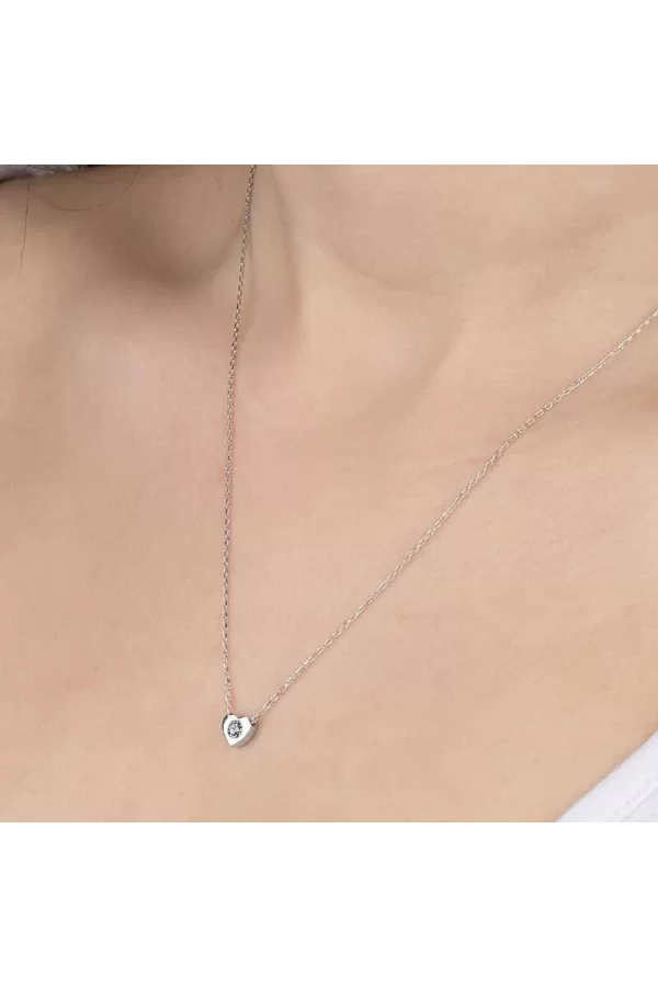 Luz&Pos Swarovski Taşlı Gümüş Kalp Bayan Kolye