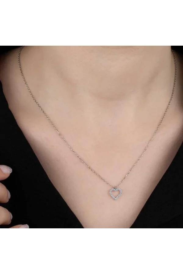 Luz&Pos Swarovski Taşlı Gümüş Kalp Bayan Kolye