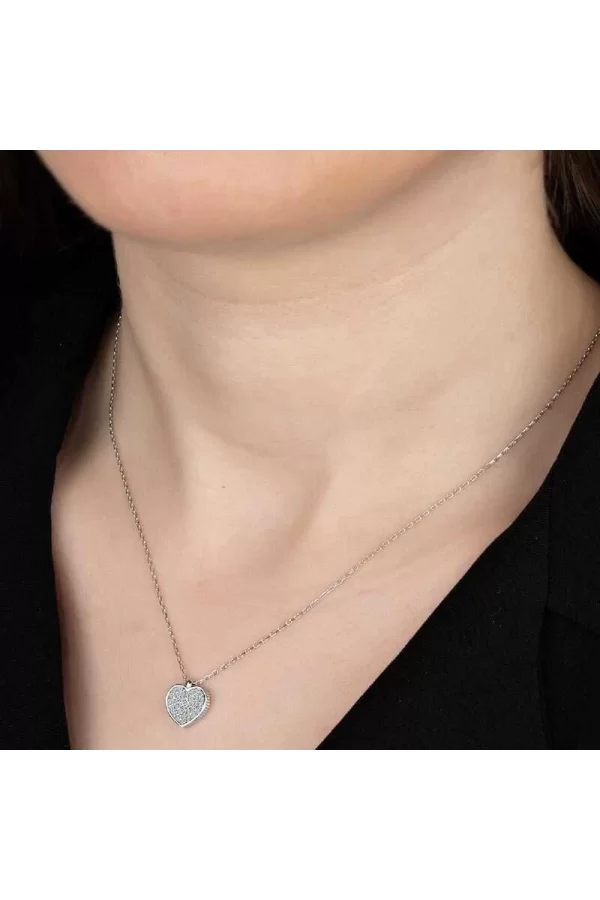 Luz&Pos Swarovski Taşlı Gümüş Kalp Bayan Kolye