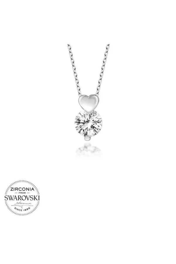 Luz&Pos Swarovski Taşlı Gümüş Kalp Tektaş Bayan Kolye