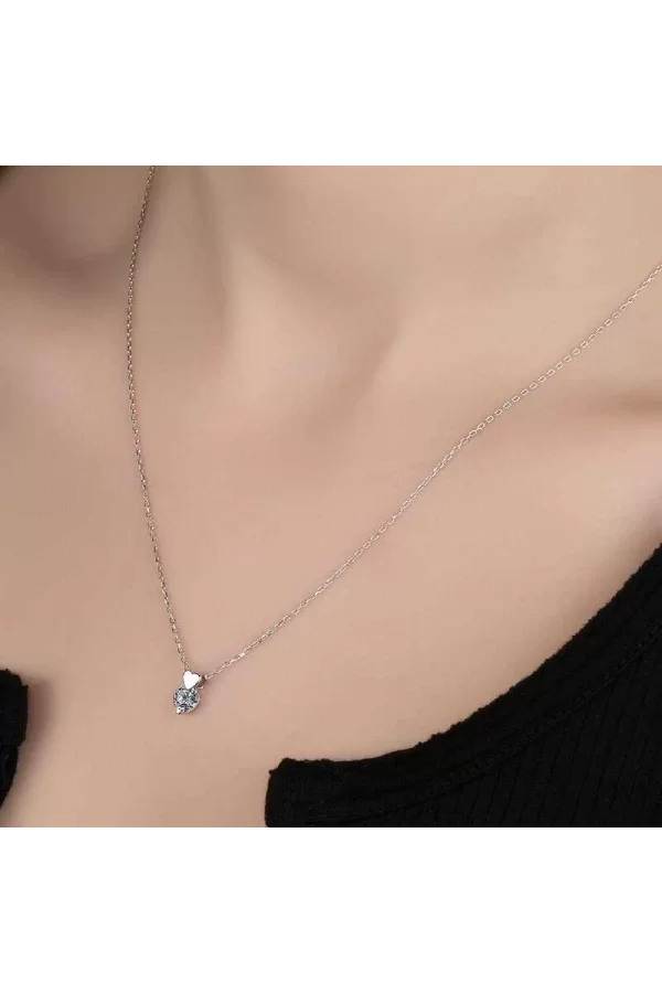 Luz&Pos Swarovski Taşlı Gümüş Kalp Tektaş Bayan Kolye