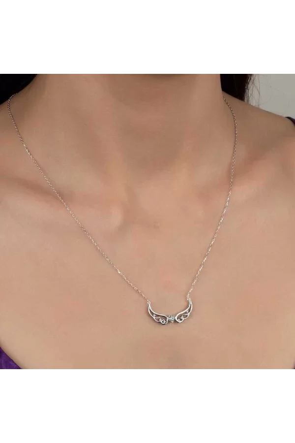 Luz&Pos Swarovski Taşlı Gümüş Kanat Bayan Kolye