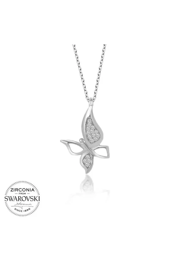 Luz&Pos Swarovski Taşlı Gümüş Kelebek Bayan Kolye