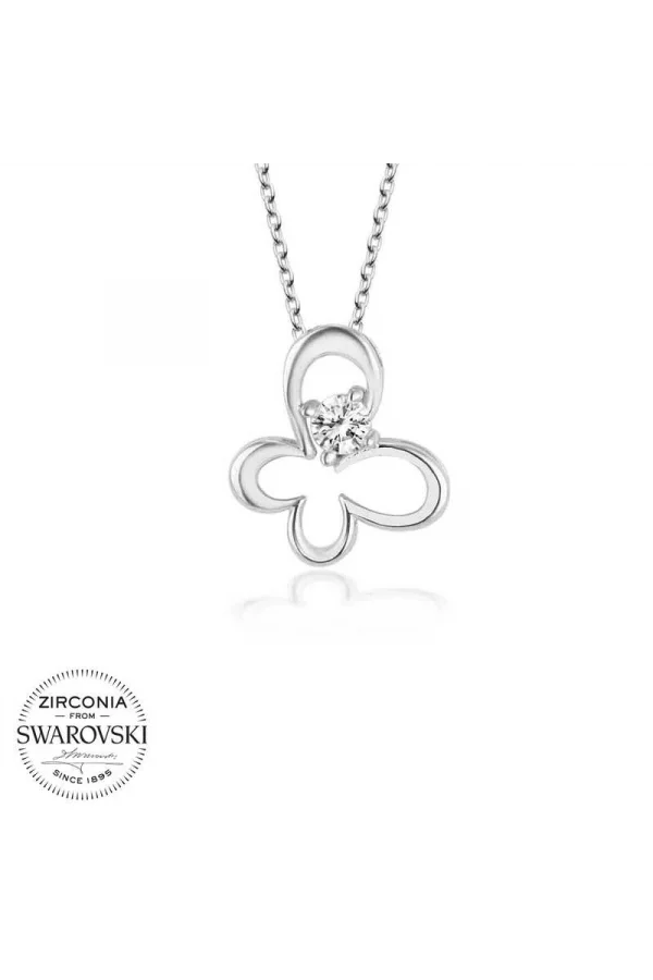 Luz&Pos Swarovski Taşlı Gümüş Kelebek Bayan Kolye