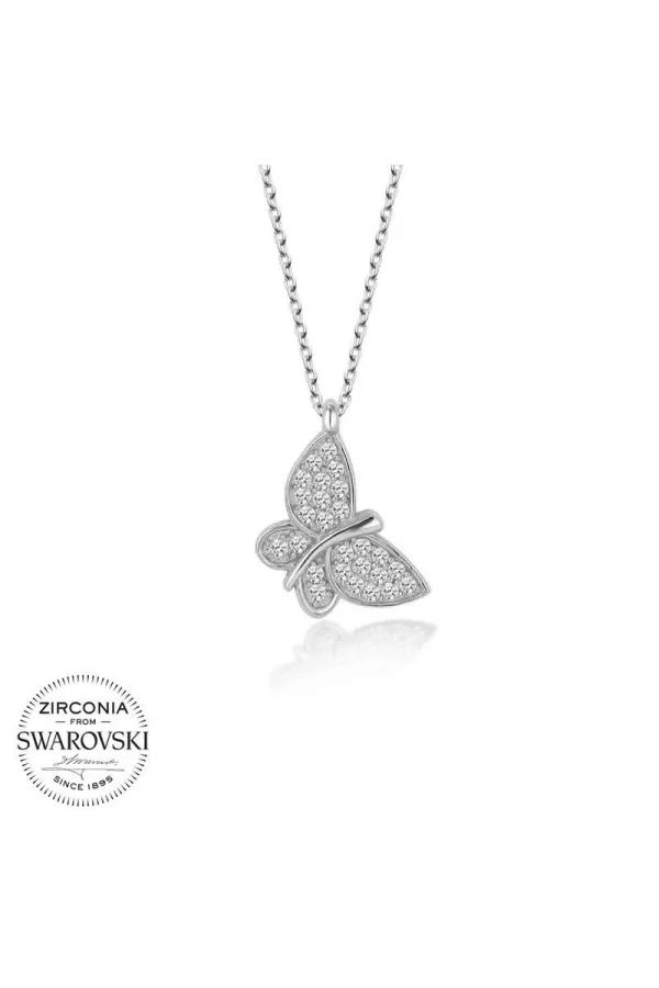 Luz&Pos Swarovski Taşlı Gümüş Kelebek Bayan Kolye