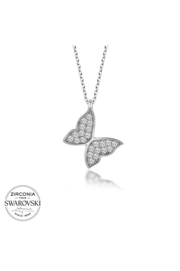 Luz&Pos Swarovski Taşlı Gümüş Kelebek Bayan Kolye