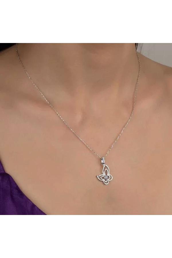 Luz&Pos Swarovski Taşlı Gümüş Kelebek Bayan Kolye
