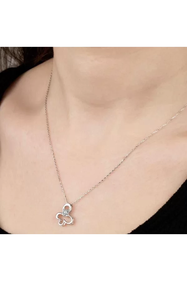 Luz&Pos Swarovski Taşlı Gümüş Kelebek Bayan Kolye