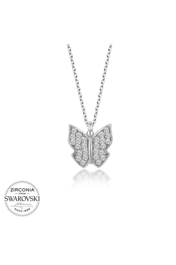 Luz&Pos Swarovski Taşlı Gümüş Kelebek Kolye