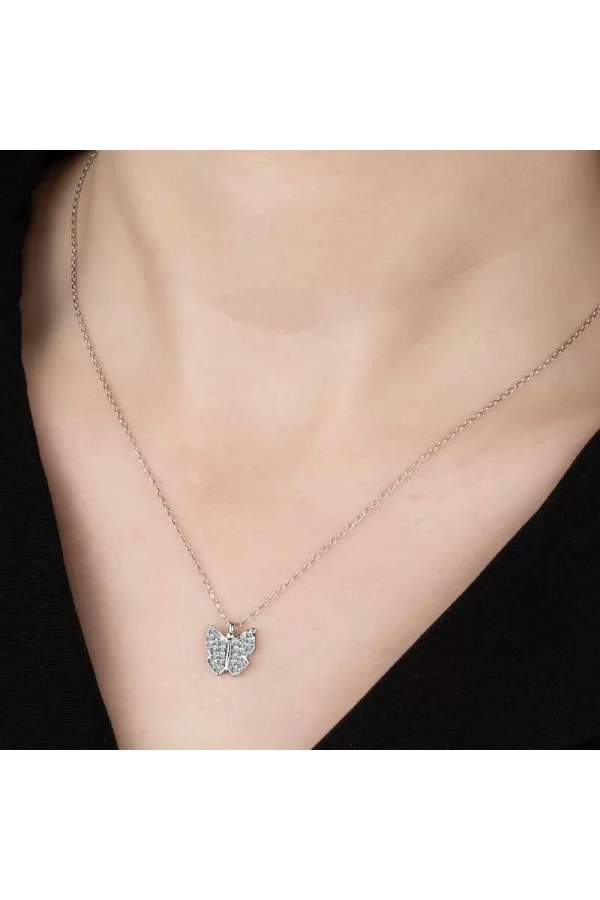 Luz&Pos Swarovski Taşlı Gümüş Kelebek Kolye