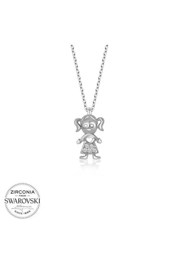 Luz&Pos Swarovski Taşlı Gümüş Kız Çocuk Bayan Kolye