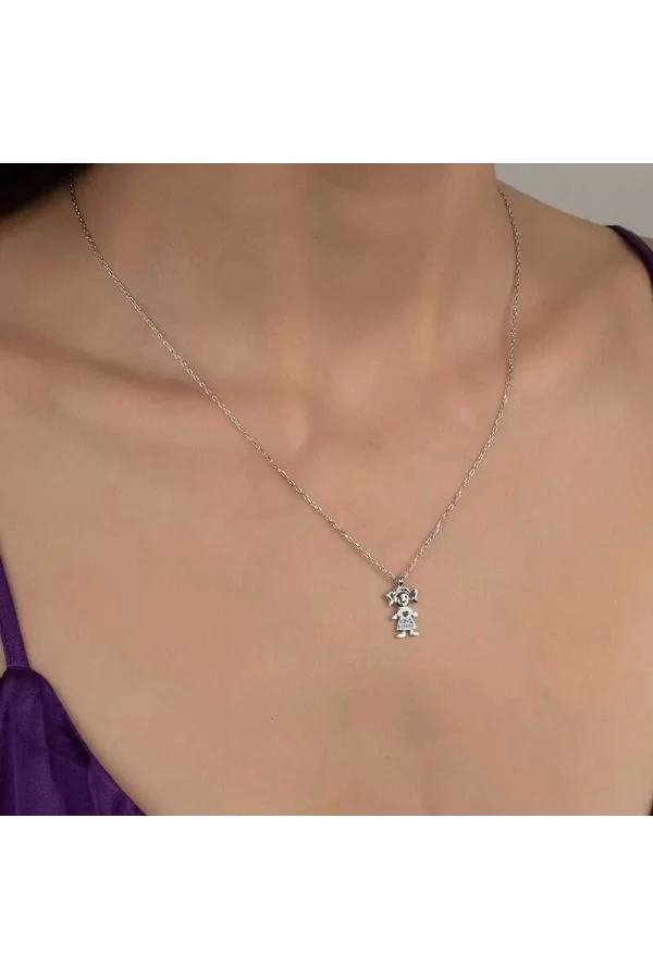Luz&Pos Swarovski Taşlı Gümüş Kız Çocuk Bayan Kolye