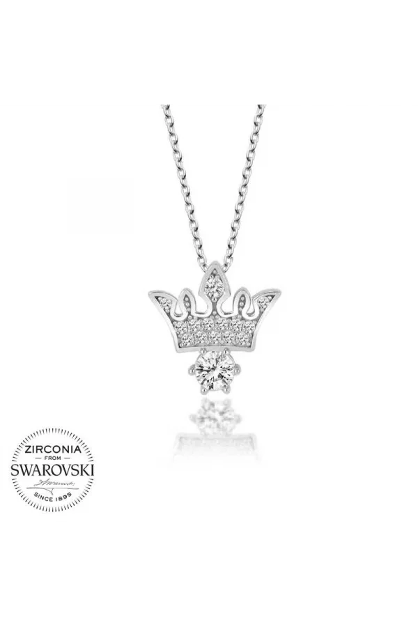 Luz&Pos Swarovski Taşlı Gümüş Kral Tacı Bayan Kolye