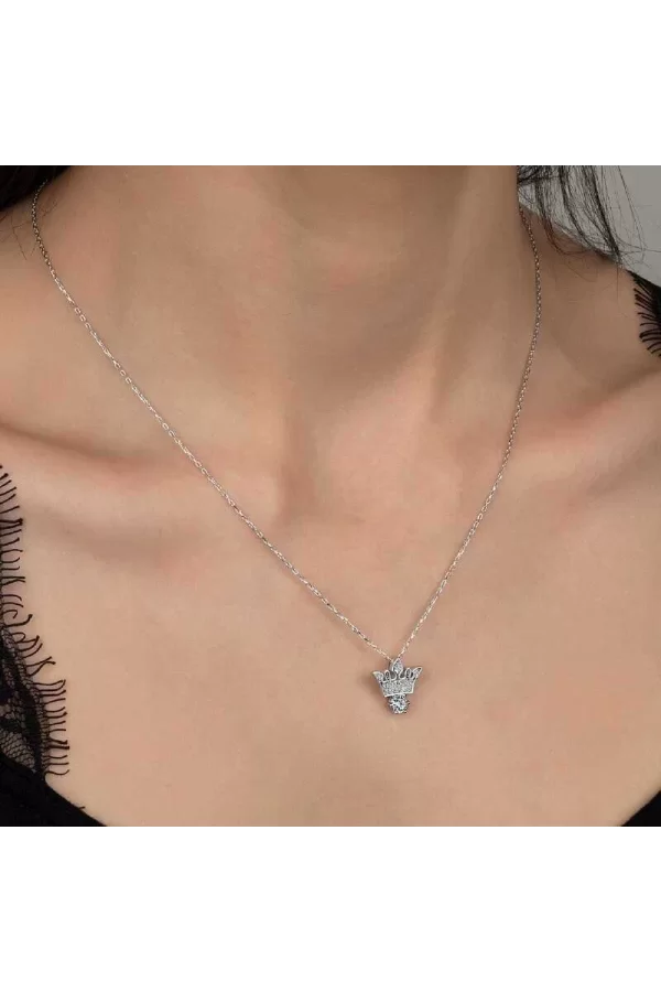 Luz&Pos Swarovski Taşlı Gümüş Kral Tacı Bayan Kolye