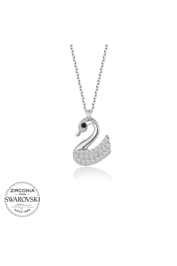 Luz&Pos Swarovski Taşlı Gümüş Kuğu Bayan Kolye