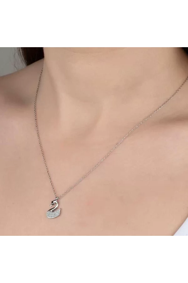 Luz&Pos Swarovski Taşlı Gümüş Kuğu Bayan Kolye