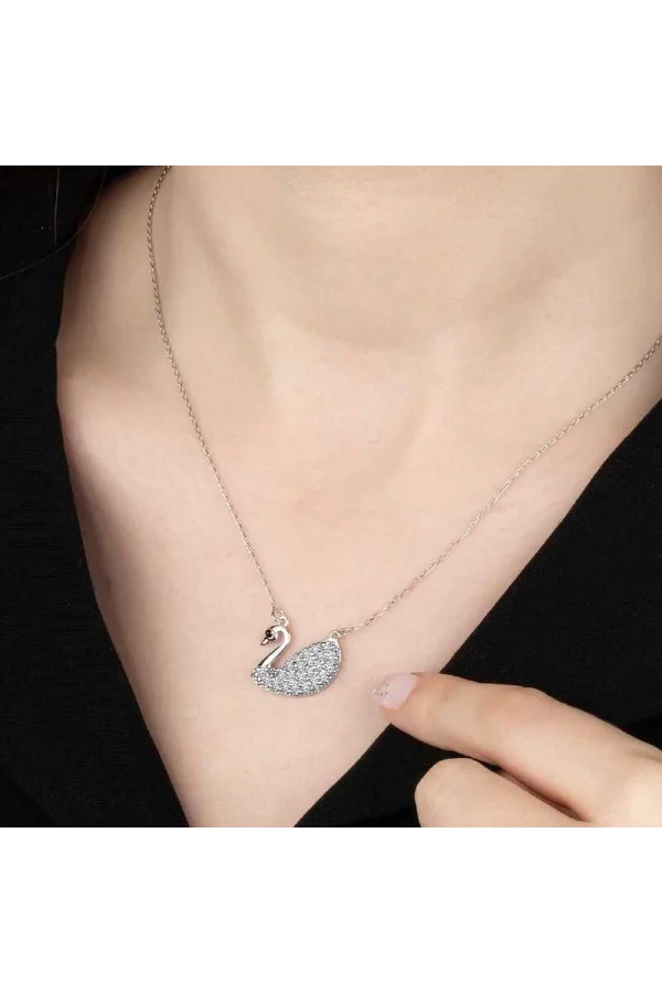 Luz&Pos Swarovski Taşlı Gümüş Kuğu Bayan Kolye