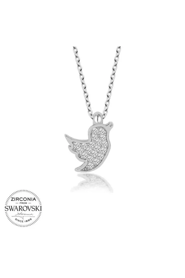 Luz&Pos Swarovski Taşlı Gümüş Kuş Bayan Kolye