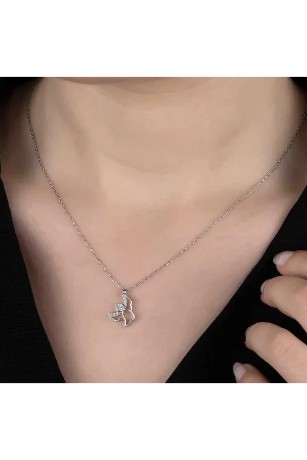 Luz&Pos Swarovski Taşlı Gümüş Melek Bayan Kolye