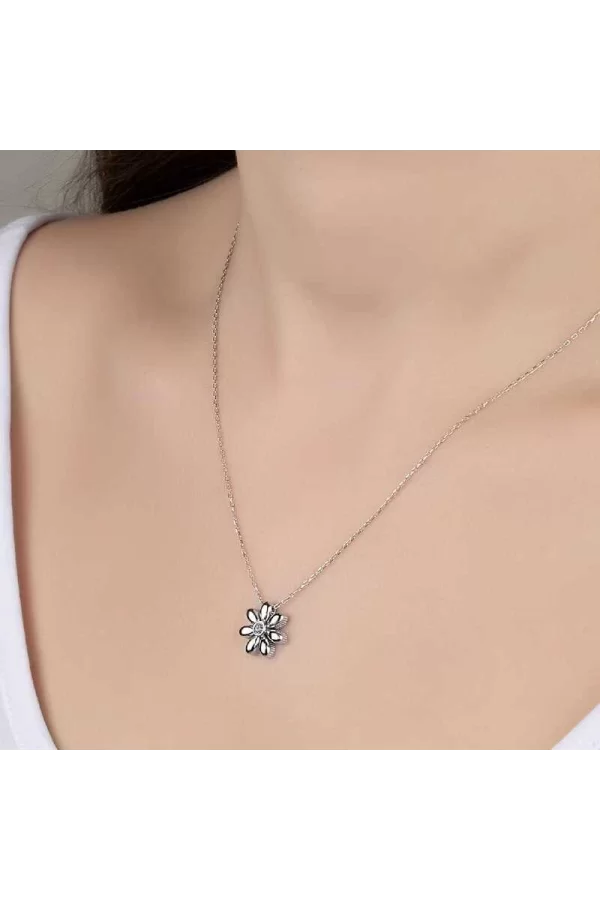 Luz&Pos Swarovski Taşlı Gümüş Papatya Bayan Kolye