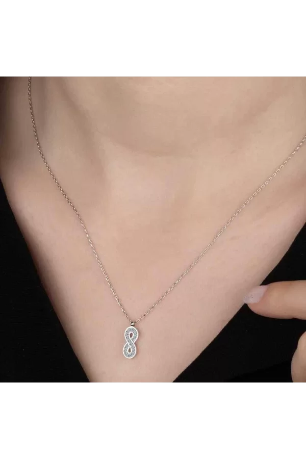 Luz&Pos Swarovski Taşlı Gümüş Sonsuzluk Bayan Kolye