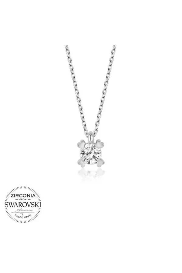 Luz&Pos Swarovski Taşlı Gümüş Tektaş Bayan Kolye