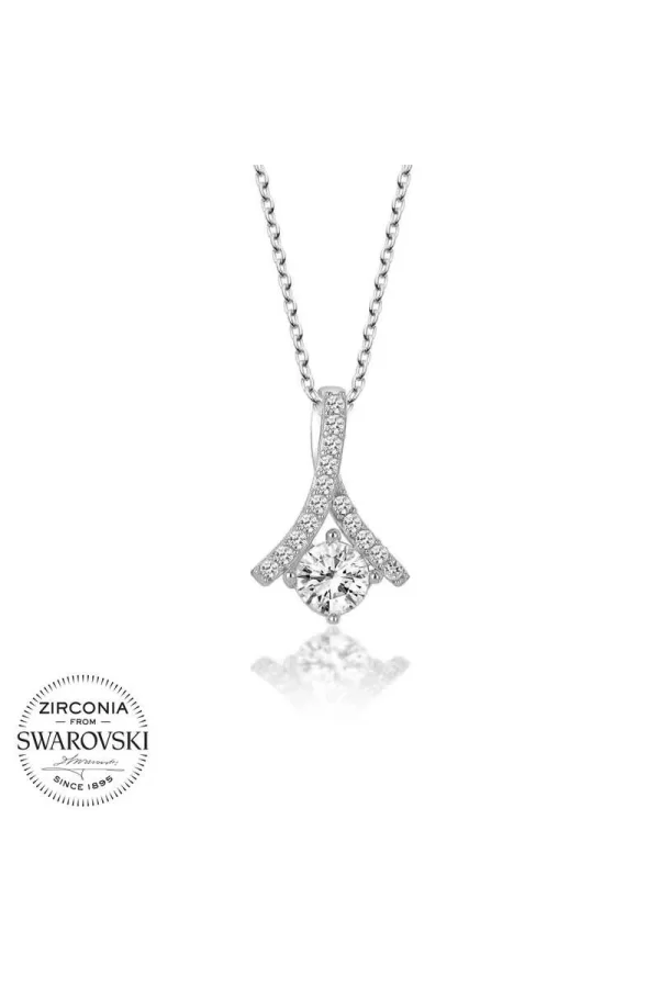 Luz&Pos Swarovski Taşlı Gümüş Tektaş Bayan Kolye