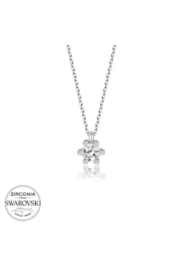 Luz&Pos Swarovski Taşlı Gümüş Tektaş Bayan Kolye