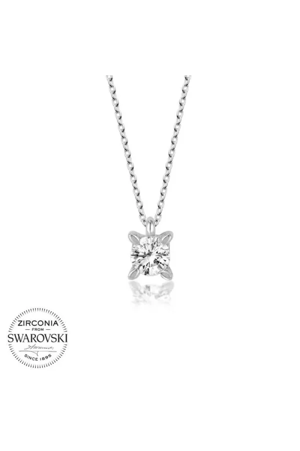 Luz&Pos Swarovski Taşlı Gümüş Tektaş Bayan Kolye