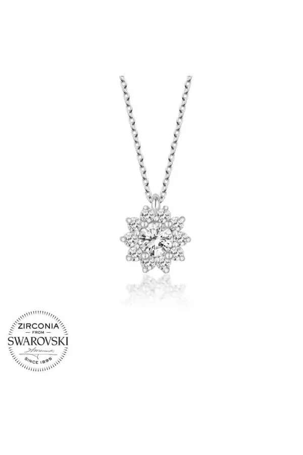Luz&Pos Swarovski Taşlı Gümüş Tektaş Bayan Kolye