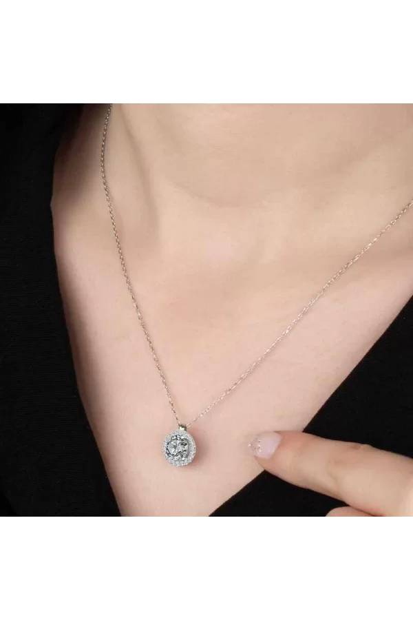 Luz&Pos Swarovski Taşlı Gümüş Tektaş Bayan Kolye