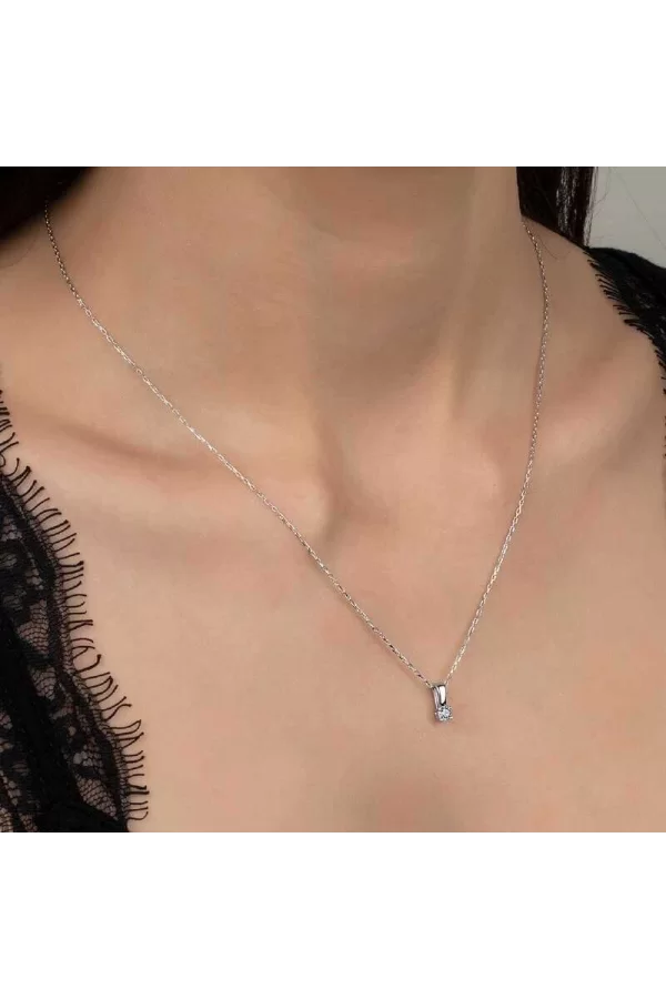Luz&Pos Swarovski Taşlı Gümüş Tektaş Bayan Kolye