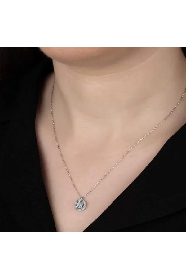 Luz&Pos Swarovski Taşlı Gümüş Tektaş Bayan Kolye