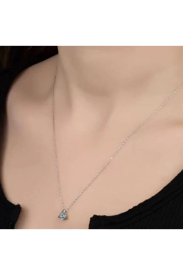 Luz&Pos Swarovski Taşlı Gümüş Tektaş Bayan Kolye