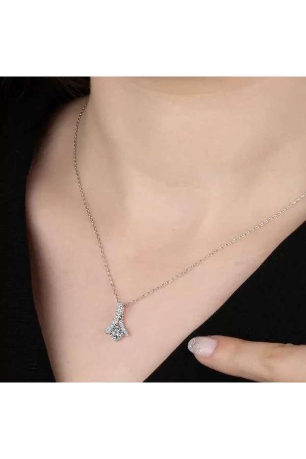 Luz&Pos Swarovski Taşlı Gümüş Tektaş Bayan Kolye
