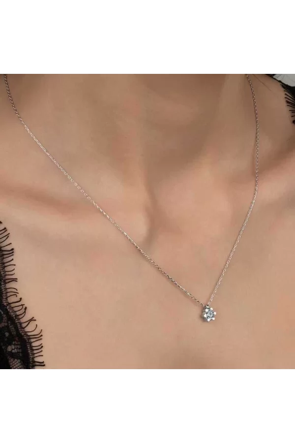 Luz&Pos Swarovski Taşlı Gümüş Tektaş Bayan Kolye