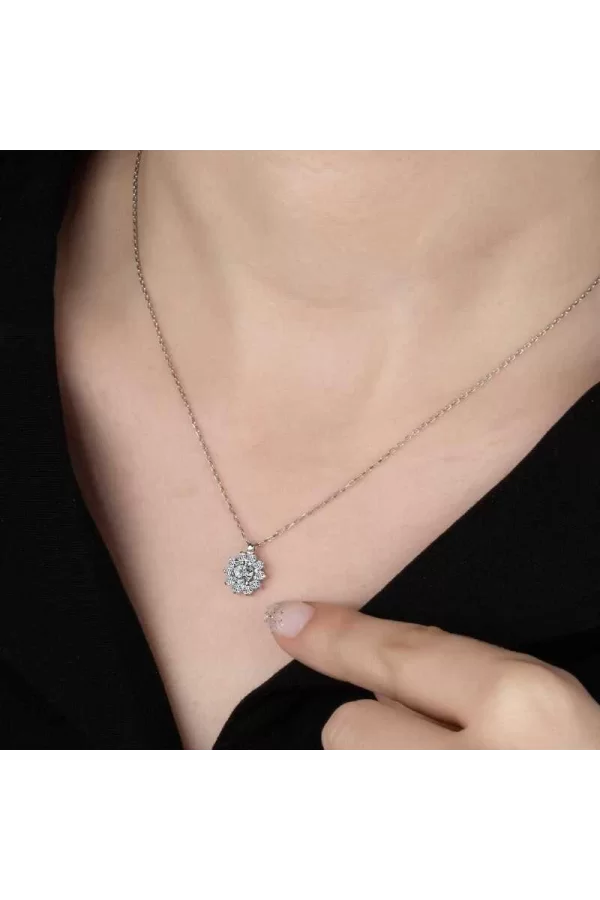 Luz&Pos Swarovski Taşlı Gümüş Tektaş Bayan Kolye