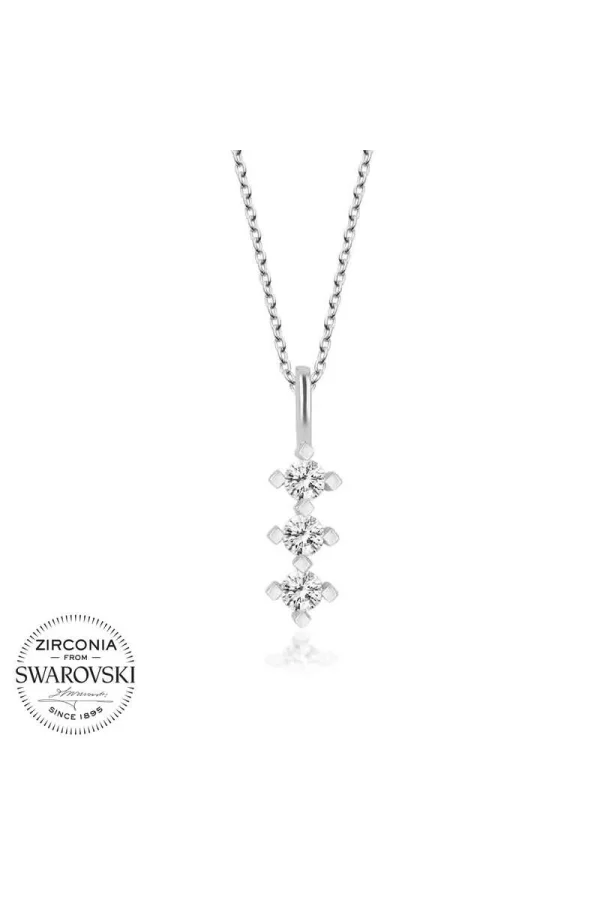 Luz&Pos Swarovski Taşlı Gümüş Üçtaş Tektaş Bayan Kolye