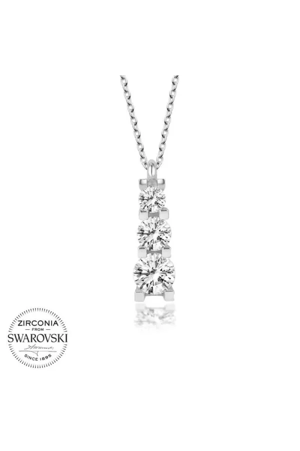 Luz&Pos Swarovski Taşlı Gümüş Üçtaş Tektaş Bayan Kolye