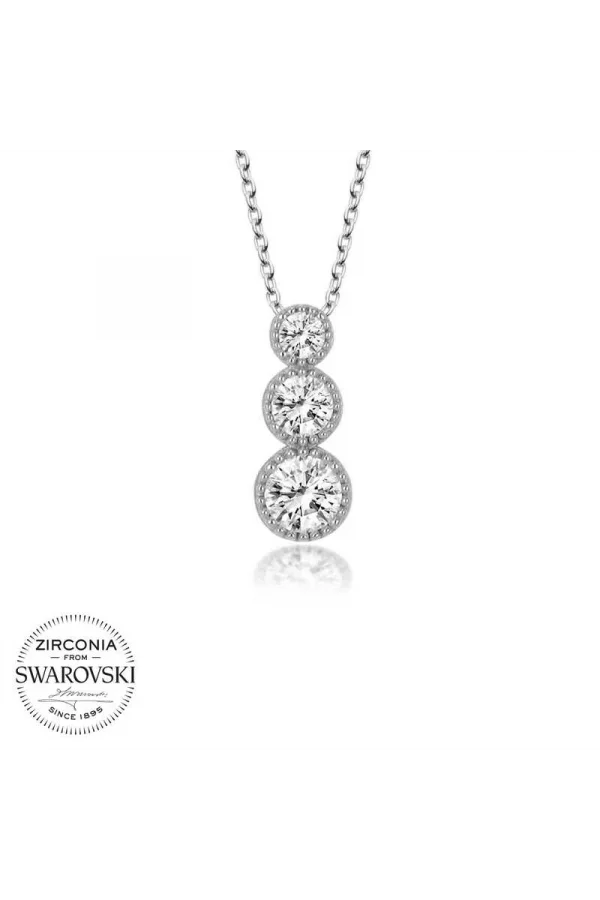 Luz&Pos Swarovski Taşlı Gümüş Üçtaş Tektaş Bayan Kolye