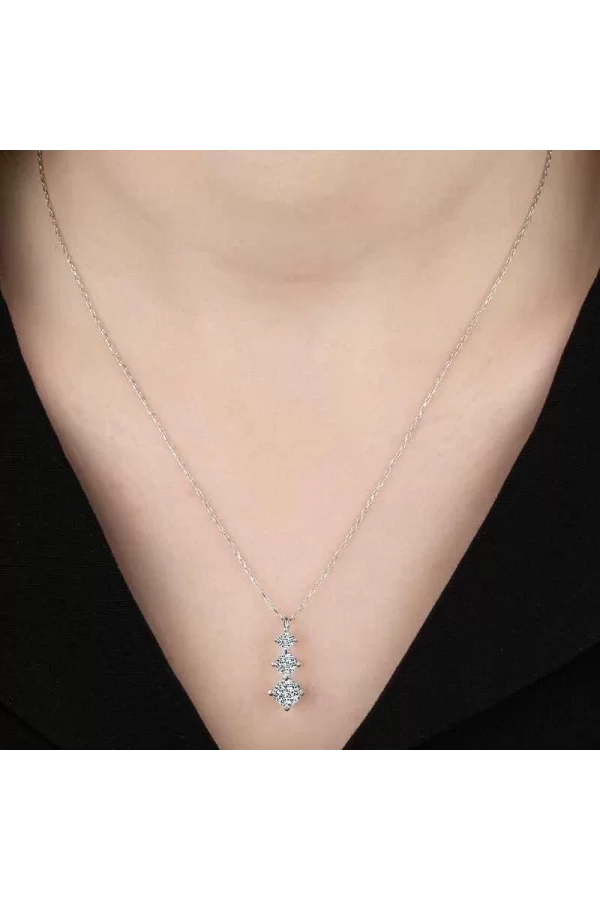 Luz&Pos Swarovski Taşlı Gümüş Üçtaş Tektaş Bayan Kolye